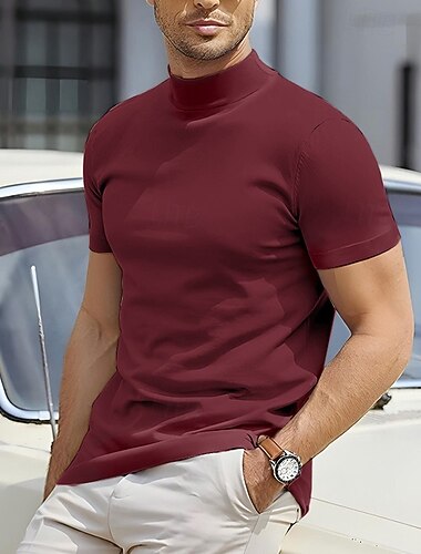  Miesten T-paita Pilkakilpikaulus Lyhyt hiha Poolokaulus Kesä Tavallinen Suunnittelija Perus Moderni nykyaikainen Loma Katu Bile Viini Musta Valkoinen Top T-paita miehille