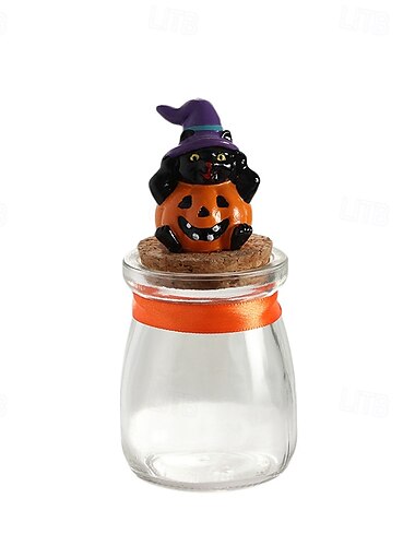  dekoracja na halloween słodki duch dynia żywiczny słoik na cukierki z miejscem na wiadomość, dekoracja na biurko z elementami nietoperza i nagrobka