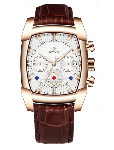  WWOOR Muži Křemenný Módní Hodinky na běžné nošení Obchodní Wristwatch Svítící Kalendář Chronograf VODĚODOLNÝ Ocel Hodinky