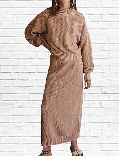  Femme Pull Chandail du quotidien Travail Couleur unie Col montant Tricoté manche longue Hauts réguliers Tricoter Extérieur Rose Claire Kaki Automne Hiver