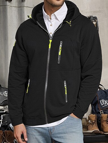  Hombre Sudadera Sudadera con capucha y cremallera completa Sudadera con capucha de lana Táctico Negro Blanco Vino Azul Marino Azul Real Con Capucha Plano Cremallera Bolsillo Deporte Diario Festivos