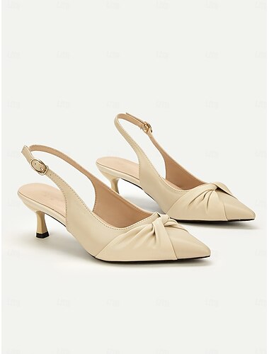  γυναικείες κομψές μπεζ γόβες slingback με λεπτομέρεια φιόγκου, ιδανικές για επίσημες εκδηλώσεις