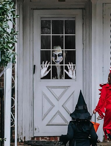  halloween fönsterskyddsdekorationer, tyg blodig hand läskig halloweengardin skräckfilmaffisch fönsterdörrtäckningsdekor för spökhus, läskiga halloweenfönster klamrar dekaler inomhus utomhus