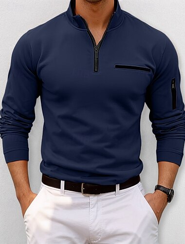  Ανδρικά Φανέλα POLO Pullover Αθλητικά Καθημερινά Ρούχα Τρίμηνο φερμουάρ Μακρυμάνικο Μοντέρνα Άνετο Σκέτο Τσέπη Κουμπώσου Άνοιξη & Χειμώνας Κανονικό Μαύρο Λευκό Βαθυγάλαζο Πορτοκαλί Φανέλα POLO