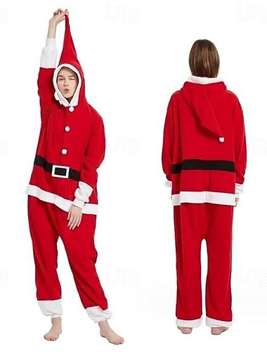  Felnőttek Karácsony Onesie jelmez Mikulás Onesie pizsama Kigurumi pizsama Amulett Vicces jelmez mert Férfi és női Karácsony Farsang Rajzfilm