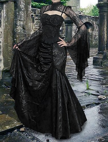  Punk & Gothic Rock Hexe Gothic Mädchen Damen Fantasie Walpurgisnacht Halloween Karneval Maskerade Halloween Abschlussball Festival Erwachsene Kleid