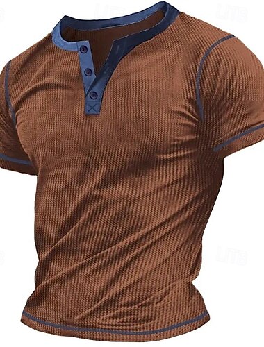  Homens Camisa Waffle Henley T-shirt Côr Sólida Henley Ao ar livre Casual Manga Curta Botão Roupa Poliéster Moda Designer Confortável