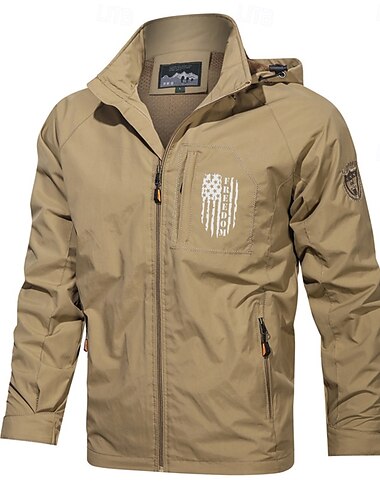  Herren Amerikanische US-Flagge Jacke Regenjacke Shell-Jacke Wasserdicht Regendicht Leichtgewichtig Brautkleider schlicht Sports Outdoor Campen und Wandern Bestickt Seitentaschen Reißverschluss vorne