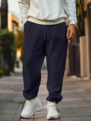  Herren Aktiv Jogginghose Trainingshose Jogginghose Jogger Hose Hosen Waffelhose Tasche Kordelzug Elastische Taille Feste Farbe Feuchtigkeitsableitung Weich In voller Länge Casual Täglich Festtage