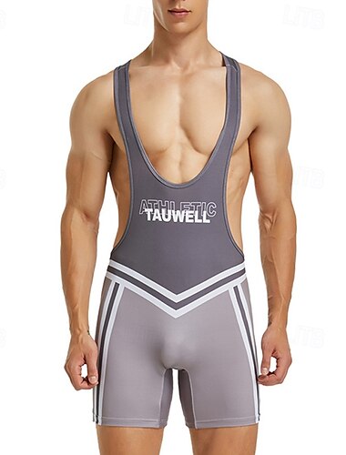  Herren Wrestling-Anzug Figurformender Overall Formwäsche Atmungsaktiv Schnelltrocknend Hohe Dehnung Sommer Frühling Polyester Draußen Gehen Joggen Blau Grau