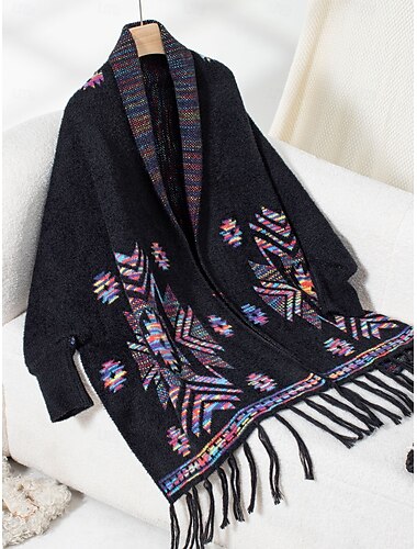  Damen Schultertuch Modisch Täglich Geometrisch Öffnung vorne Bedruckt Langarm Lange Oberteile Stricken Formal Arbeit Wochenende Schwarz Khaki Herbst Winter