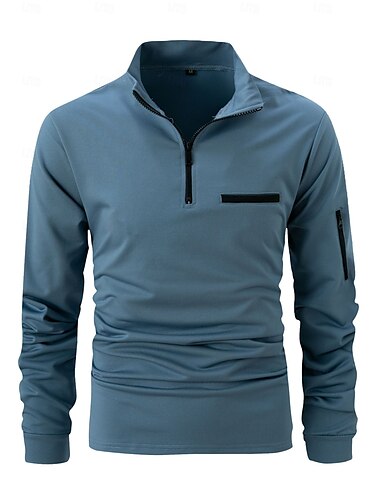  Homens Camiseta Polo Pullover Esportes Roupa Diária Quarter Zip Manga Longa Moda Confortável Tecido Bolsos Zip Up Primavera & Outono Normal Preto Branco Laranja Azul Escuro Camiseta Polo