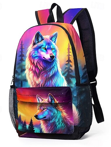  großer Rucksack mit Wolfs-Print – strapazierfähiges Polyester, 2 Muster, ideal für die Schule, Reisen und den täglichen Gebrauch