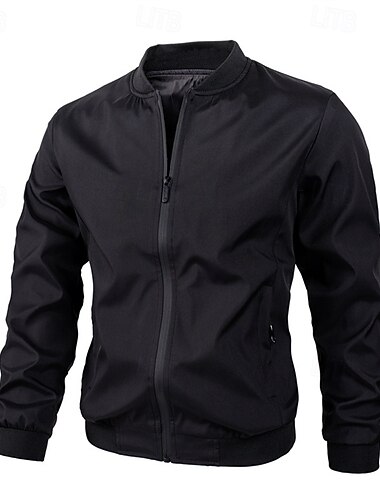  Men's Bomber Jacket Transition Jacket Going out Windbreaker Pocket Spring &  Fall Plain Classic Stand Collar Regular Black Dark Blue Gray Jacket