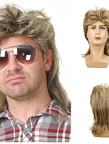  Parrucche Mullet per uomini parrucca riccia lunga degli anni '80 parrucca disco punk rock ginger degli anni '70 per Carnevale festa di cosplay Parrucche di Halloween