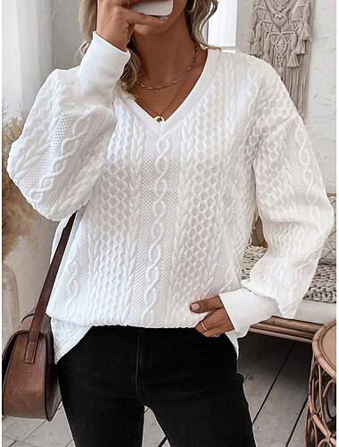  pullover da donna alla moda semplice casual quotidiano scollo a V cerniera vestibilità ampia manica lunga bianco primavera autunno