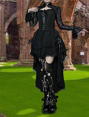  Punk & Gothic Mittelalterlich Cocktailkleid Kleid Maskerade Gothic Mädchen Damen Fantasie Steampunk Halloween Karneval Maskerade Halloween Abschlussball Festival Erwachsene Kleid