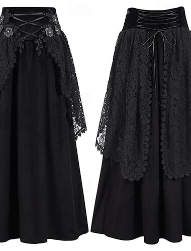  Retrò Vintage Punk & Gotico Medievale Gonna Costume Cosplay Gonna lunga Fiera del Ren Pizzo Tinta unica Per donna Celtico Costumi da pirata Fantasia Mascherata Carnevale Casual Quotidiano Adulti Gonna