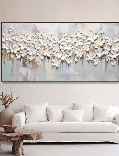  handgemaakte grote 3d bloem olieverfschilderij op canvashandgeschilderde witte kersenbloem schilderij grote muurkunstschilderij handgemaakte paletmes schilderijtextuur acryl schilderijhandgemaakte