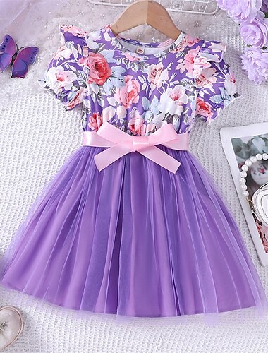  Ostern Mädchen' 3D Blumen Kleid Kurzarm Sommer Urlaub Täglich Festtage Prinzessin Schön Süß Kleine Kinder (4-7 Jahre) 4-7 Jahre Casual kleid A Linie Kleid Tüll-Kleid Knielang Regular Fit