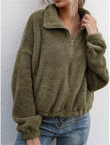  Per donna Giacca in pile Cappotto teddy Tenere al caldo Traspirante Cerniera Tasche In pile Informale Color Block Da mare Strada Da tutti i giorni Per uscire Cerniera Collo ripiegabile Standard