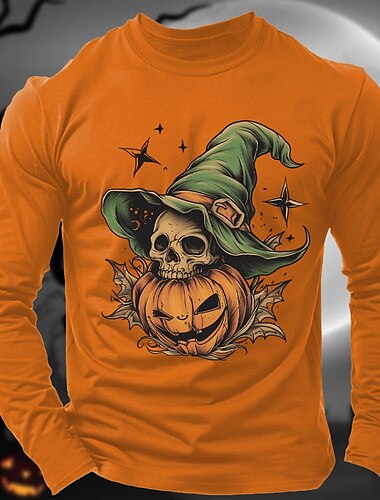 Kurpitsa Pääkallokuvio Halloween Tumma kanervanharmaa Musta Viini T-paita Miesten Graafinen 100% puuvilla Paita Urheilu Klassinen Paita Pitkähihainen Mukava T-paita Kesä Syksy Muotisuunnittelijan