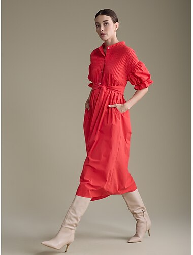  robe longue ceinturée en coton uni à col Henley