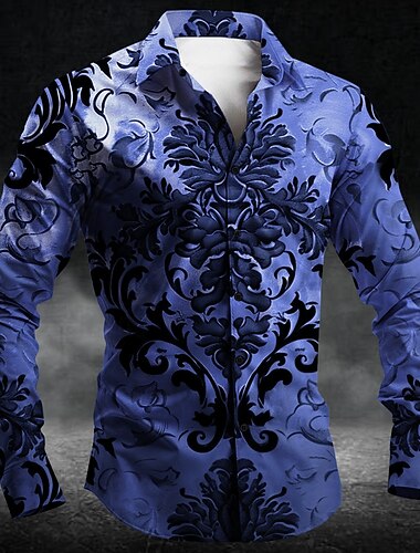  Baroque Décontractées Homme Chemise boutonnée manche longue Soirée du quotidien Automne Hiver Printemps été Col rabattu Col de Chemise Boutonner Impression 3D Fin Noir Bleu Violet Orange Polyester