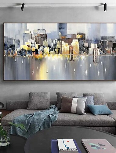  großes abstraktes Stadtgemälde handgemachtes urbanes Kunstgemälde handgemaltes Stadtskyline-Gemälde New York Skyline Ölgemälde New York City Gemälde Wandkunst großes abstraktes Gemälde