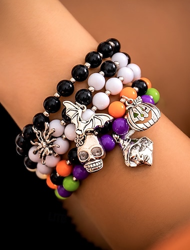  5 piezas Mujer Cadenas y esclavas Brazalete de Cuentas Pulseras de la vendimia Cuentas Calavera Animal Punk Vintage Moda Personalizado Elegante El plastico Pulsera pulsera Arco Iris Para Fiesta