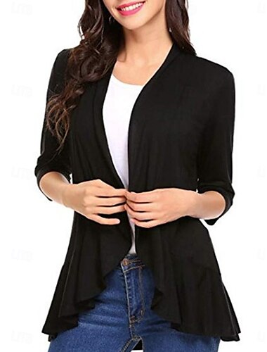  Damen Tunika Bluse elegant lässig einfarbig Rüschen asymmetrischer Saum 3/4 Ärmel lang Oberteile V-Ausschnitt Alltag Schwarz Weinrot Marineblau Hellgrau Sommer Frühling Herbst