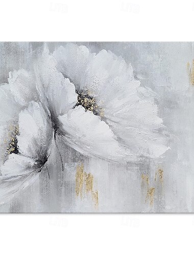  لوحة زيتية مصنوعة يدويًا من القماش لتزيين الجدران، حديثة باللونين الأبيض والأسود، زهرة بسيطة مجردة لغرفة المعيشة، ديكور المنزل، لوحة ملفوفة بدون إطار وغير ممتدة