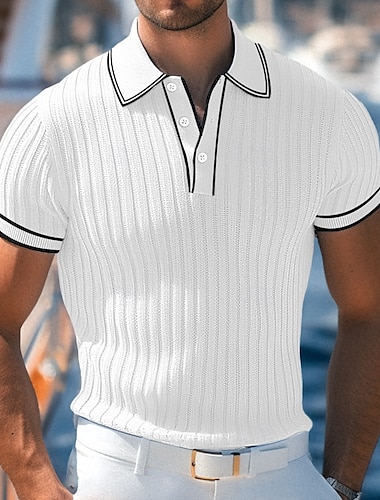  Herren Poloshirt Golfhemd Arbeit Casual Kargen Gerippter Polokragen Kurzarm Basic Modern Farbblock Patchwork Taste Frühling Sommer Regular Fit Hellblau Weiß Burgunderrot Marinenblau Grau Poloshirt
