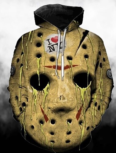  Freitag der 13 Jason Voorhees Kapuzenshirt Zeichentrick Manga Anime 3D Vordertasche Grafik Für Paar Herren Damen Erwachsene Halloween Karneval Maskerade 3D-Druck Casual
