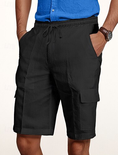  Voor heren Cargoshorts Korte broek Linnen korte broek Zomer korte broeken Strandshorts Trekkoord Elastische taille Meerdere zakken Effen Knielengte Buiten Casual Dagelijks Vakantie Casual Zwart Wit
