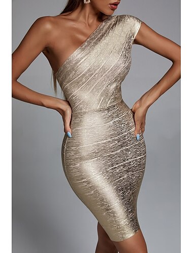  Etui-Cocktailkleider Partykleid Homecoming Partykleidung kurz/Mini ärmellos One-Shoulder-Träger Seide mit Glitzer 2025
