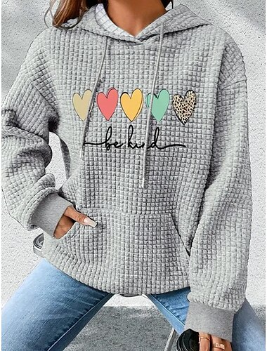  Sudadera con Capucha de Corazón para Mujeres en San Valentín Pulóver Casual Con Dibujo de Cuerda Bolsillo Frontal Ropa Deportiva Activa Cuello con Capucha Manga Larga Micro-elástico
