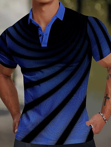  Homme Graphique Chemise de golf Manche Courte Polos Chemises à Col Occasionnel Vêtements de vacances Vêtements de rave Tenues de fête Boutons Impression 3D Été Noir Bleu Violet