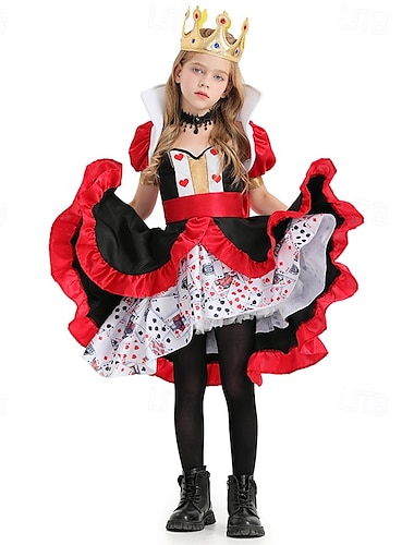  Alice in Wonderland Sprookje Hartenkoningin De rode koningin Venijn Jurken Cosplay Film cosplay for Voor meisjes Kinderen Carnaval Maskerade Prestatie Feest / Uitgaan