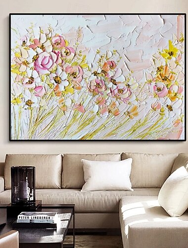  100% håndlavet 3d hvide blomster maleri på lærred oliemaleri håndmalet abstrakt lærred maleri håndlavet blomster maleri væg kunst billede til stue soveværelse indretning