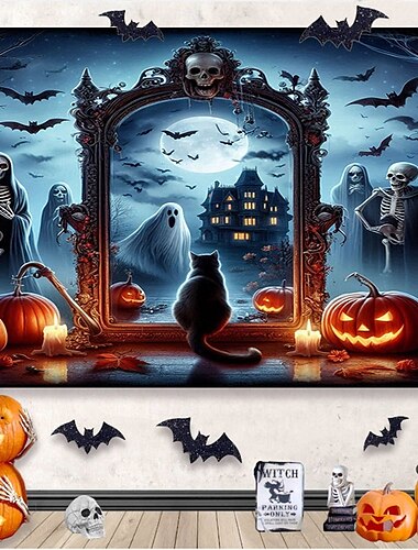  Halloween Dekorationen Wandteppich Jack O Laterne Wandkunst großer Wandteppich Wandbild Dekor Fotografie Hintergrund Decke Vorhang Haus Schlafzimmer Wohnzimmer Dekoration Tod Selfie