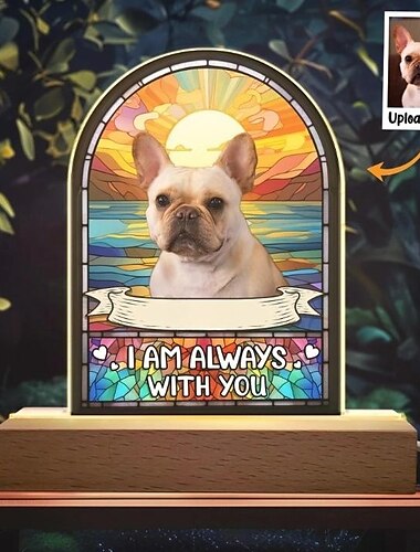  Marco de fotos iluminado personalizado, luz nocturna acrílica personalizada con imagen de perro y mascota, lámpara iluminada "siempre estoy contigo", placa decorativa, regalos para cumpleaños, regalo para amantes de los perros y las mascotas