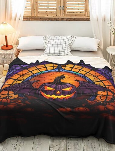  Halloween-Dekoration, Jack-o'-Lantern-Kürbis-Überwurfdecke – weicher und gemütlicher Fleece mit festlichem Kürbis-Design – perfekt als Halloween-Dekor und zum Warmhalten