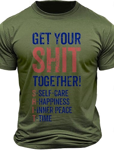  Per uomo Stampa Lettere Divertente Maglietta 100% Cotone Manica Corta Grafico Camicia Bianco Verde militare Azzurro Maglietta comoda Streetwear Sport all'Aperto Abbigliamento di stilista