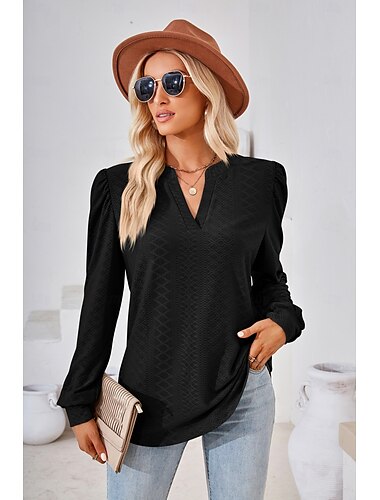  Elegante Oberteile für Damen aus Viskose, stilvoll, modern, einfarbig, mit Knöpfen, lange Ärmel, V-Ausschnitt, täglich, Salbeigrün, Schwarz, Rot, Lila, Frühling, Herbst, Winter