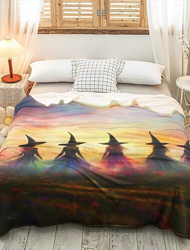  Halloween-Deko-Überwurfdecke mit Hexe – weicher und gemütlicher Fleece mit bezauberndem Hexendesign – perfekt, um Ihrer Heimdekoration eine gruselige Note zu verleihen – hochwertiger und langlebiger Stoff