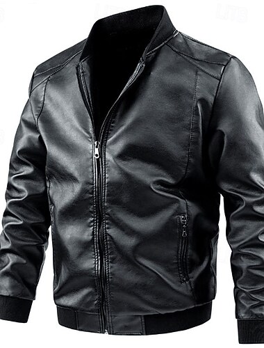  Per uomo Giacca di pelle sintetica Giacca da motociclista Giacca in vernice Giornaliero Da mare Antivento Tenere al caldo Tasche Autunno inverno Liscio Di tendenza Classico Colletto alla coreana