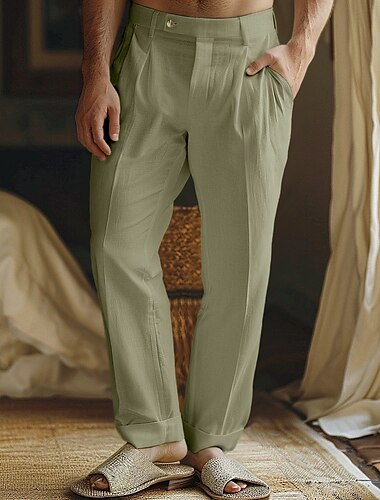  Herren Leinenhosen Hose Sommerhose Fronttasche Gerader Schnitt Einfach Komfort Atmungsaktiv Lässig Täglich Ferien Mode Basic Schwarz Weiß