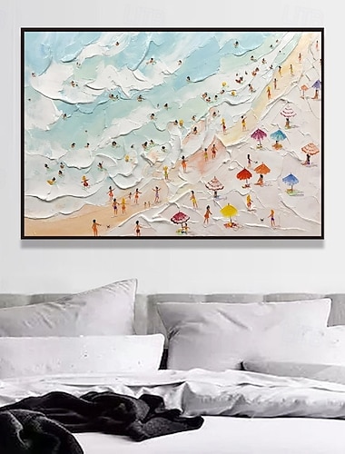 3d rantaöljymaalaus käsintehdyt abstraktit rannikon öljymaalaukset kankaalle käsintehty aurinkoinen rantamaalaus sinisen ja beigen väreillä aaltomaalaus makuuhuoneeseen kodin ja toimiston