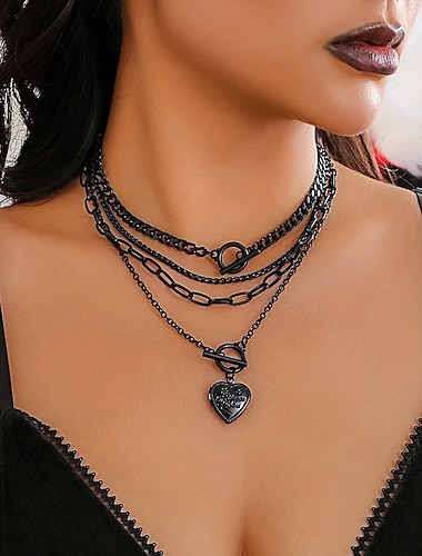  Gargantillas Cromo Mujer Punk Vintage Moda Multi capa Corazón Estrella Forma Geométrica Forma de corazón Gargantillas Para Fiesta Víspera de Todos los Santos Calle